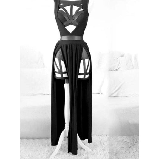 Gothic dress goth Vintage Gothic Club Sexy Suit Women Sleeveless Black Corset Crop Top + Bandage Underpants Mesh Split Skirt 3pcs Sets  # 179