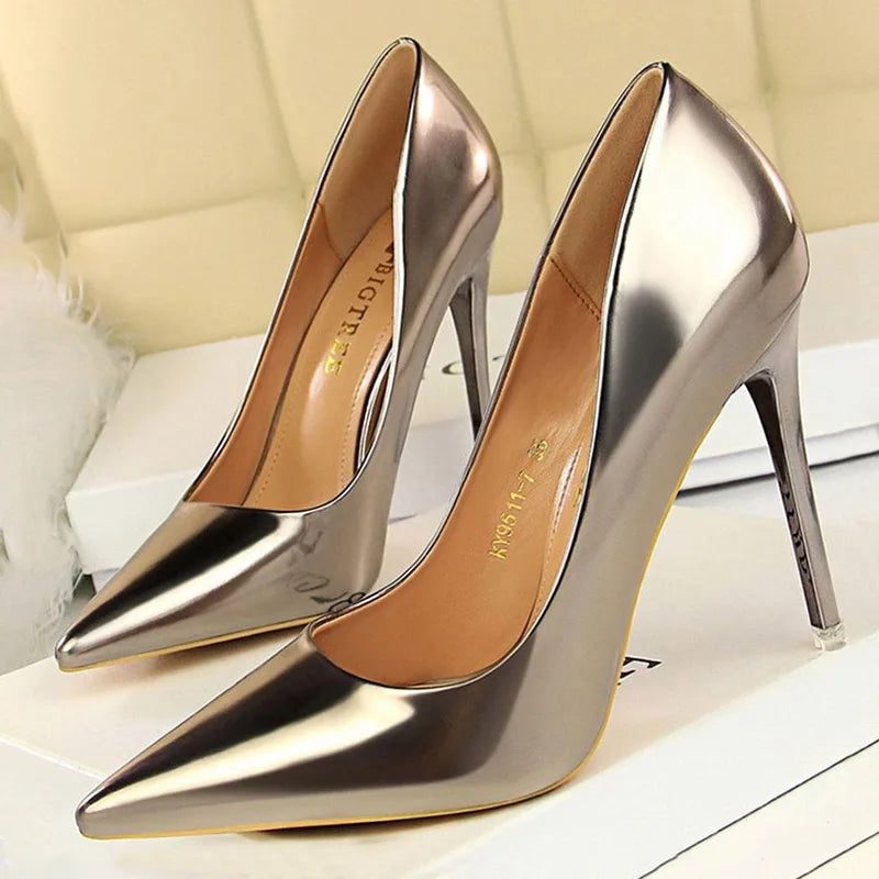 BIGTREE Shoes Woman Pumps Patent Leather High Heels Shoes Women Basic Pump Wedding Shoes Female Stiletto Women Heel Plus Size 44