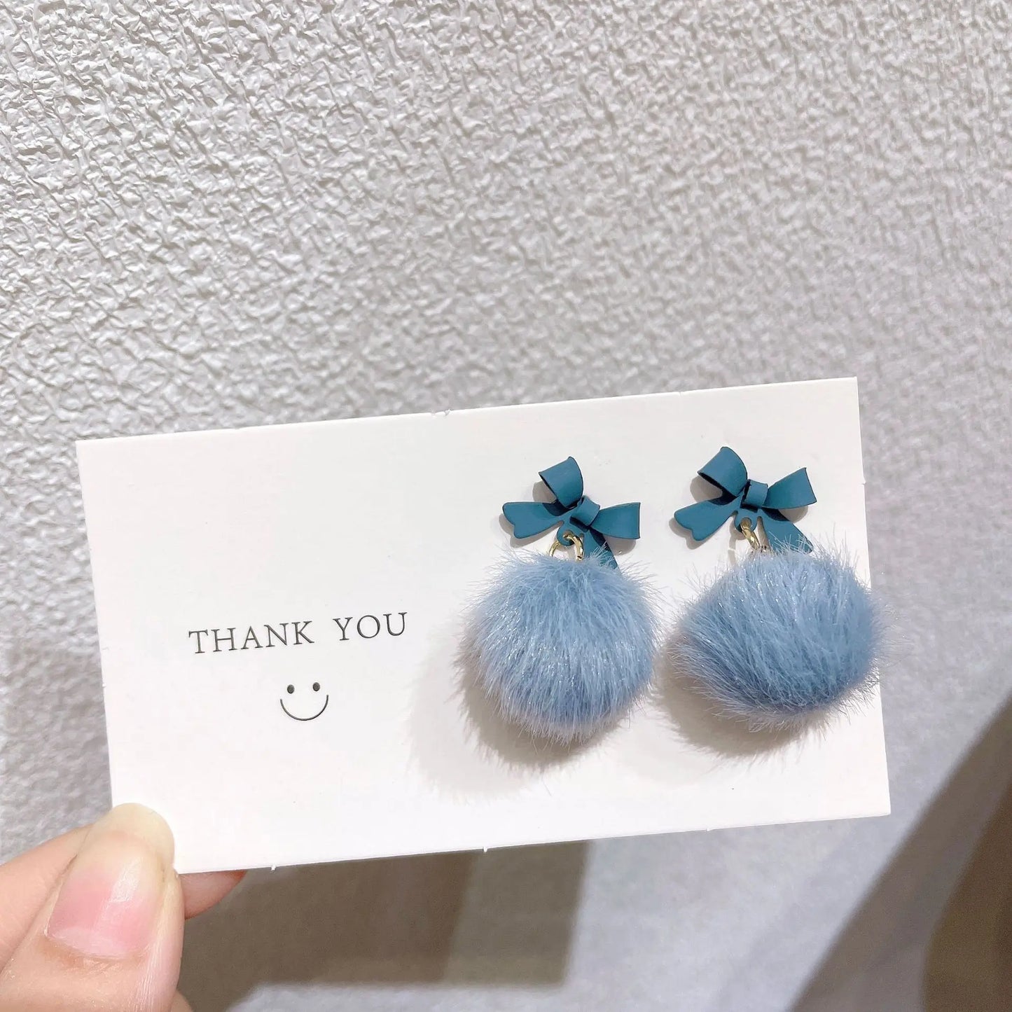 Korean Pink Drop Dangle Earrings for Women Girls Cute Fluffy Ball Bow Pom Earring Fall Winter Kawaii Christmas Kids Jewelry