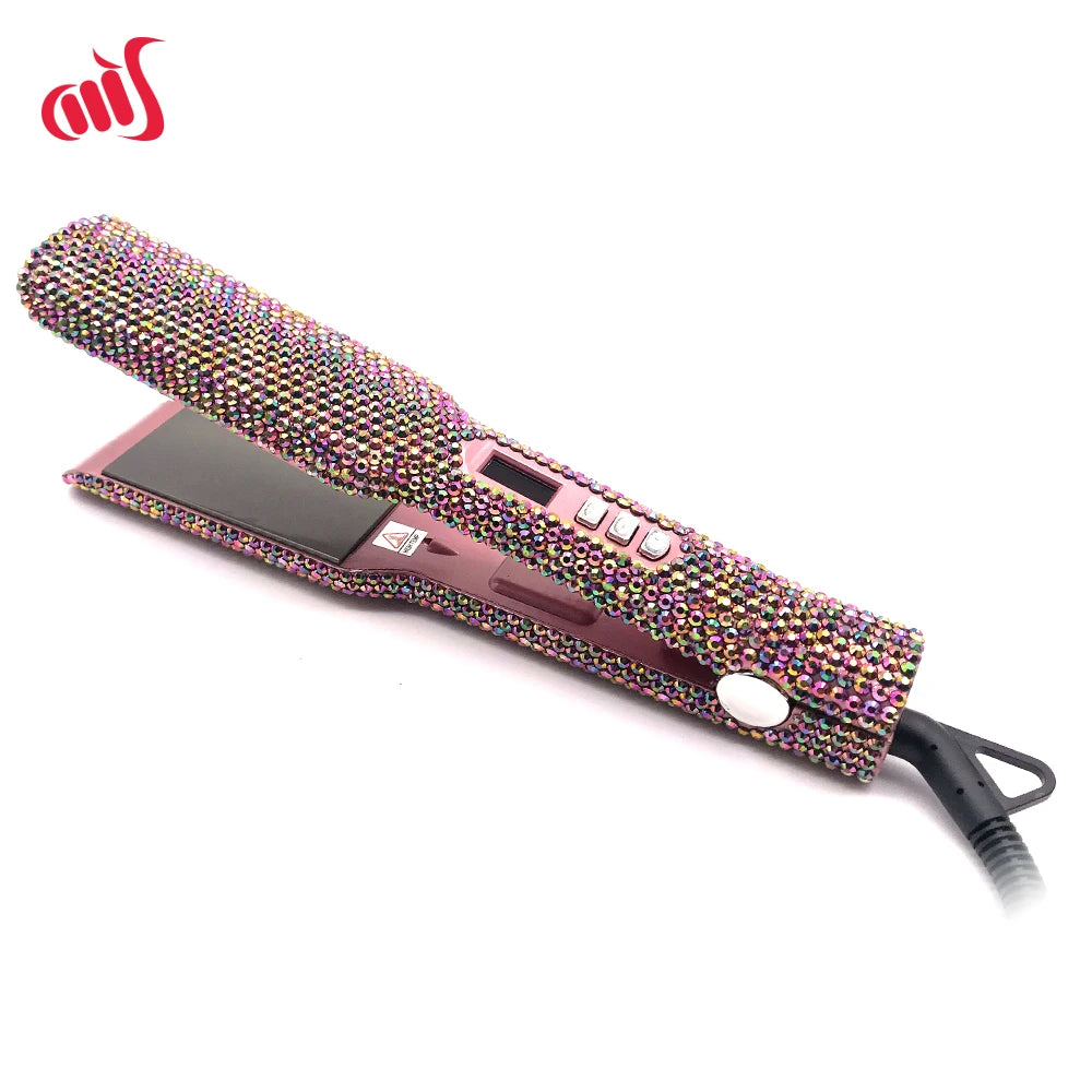 Hair Straightener Plancha Para Cabello 2 Inch Flat Iron with Rhinestones Professional Titanium Straightener Iron Heat-up 480?