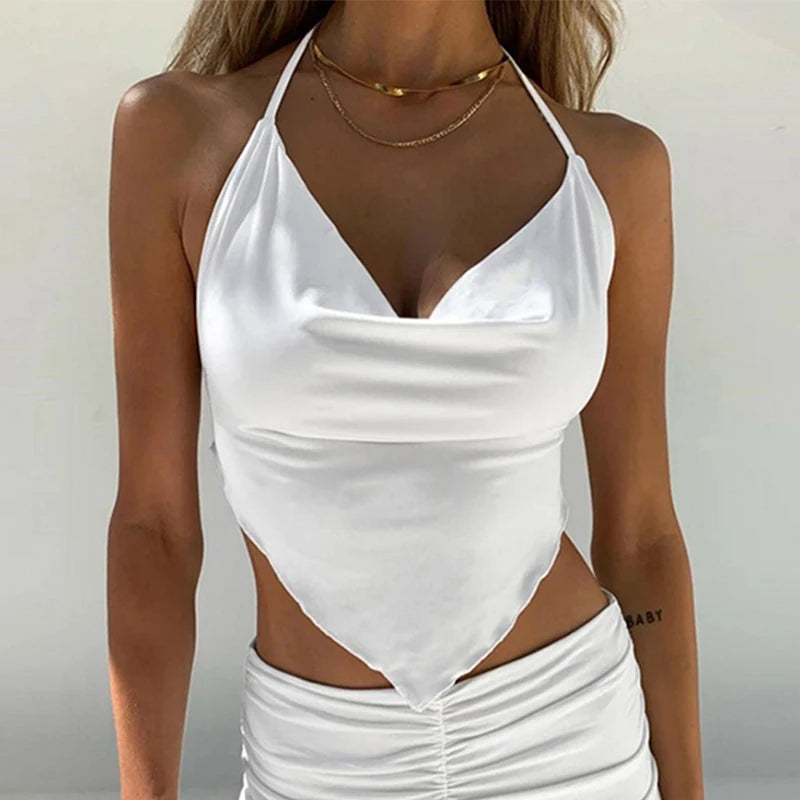 Pink Sleeveless Sexy Crop Tops Women Backless Lacing Camis Wireless Bralette Tanks Spaghetti Strap Halter Cropped Top Camisole