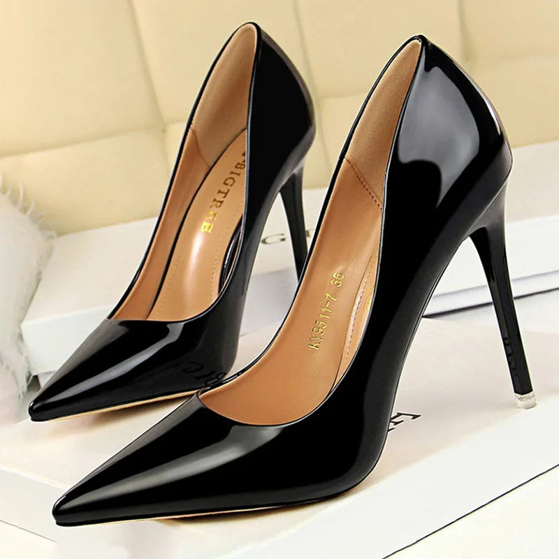 BIGTREE Shoes Woman Pumps Patent Leather High Heels Shoes Women Basic Pump Wedding Shoes Female Stiletto Women Heel Plus Size 44