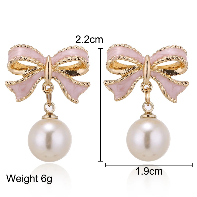 Hot Fashion Cute Pink Bow Earrings Imitation Pearl Earrings Upscale Wedding For Women Girls Party Jewelry Gifts New E8972020