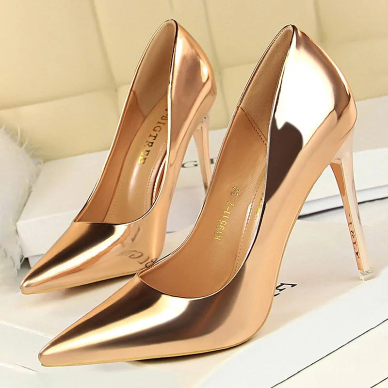 BIGTREE Shoes Woman Pumps Patent Leather High Heels Shoes Women Basic Pump Wedding Shoes Female Stiletto Women Heel Plus Size 44