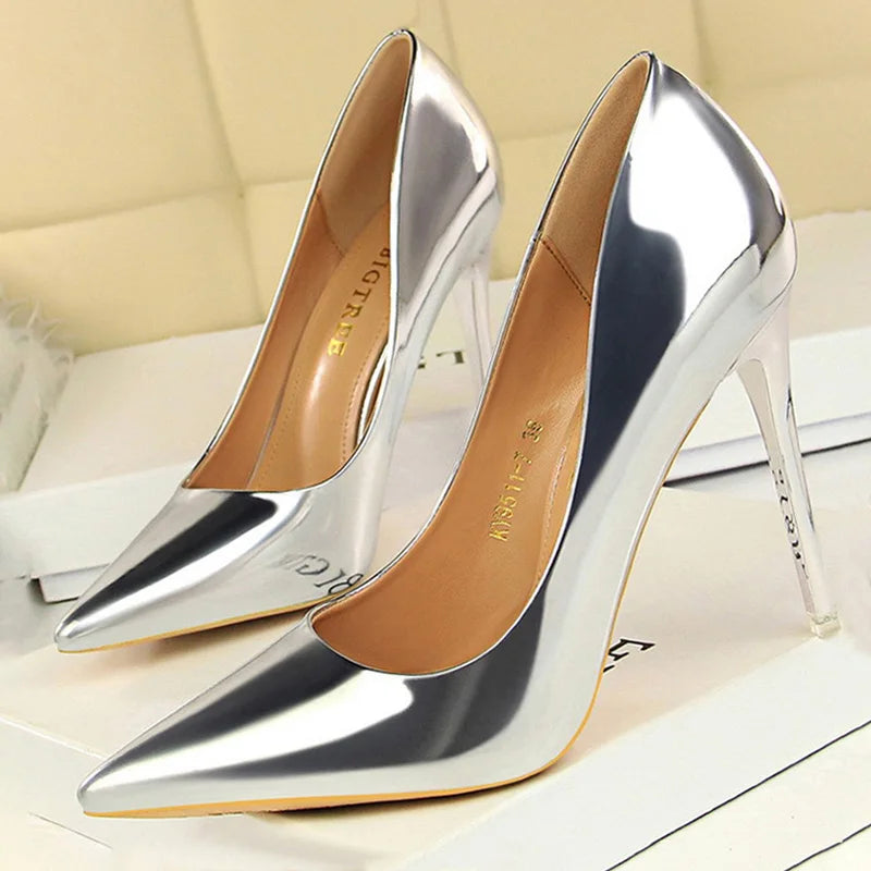 BIGTREE Shoes Woman Pumps Patent Leather High Heels Shoes Women Basic Pump Wedding Shoes Female Stiletto Women Heel Plus Size 44