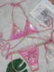 Sexy Pink Brozing Bikini Set 2024 Women Luxury Rhinestone Criss Cross Bandage Micro Swimsuit Bathing Suit Diamond Thong Swimwear