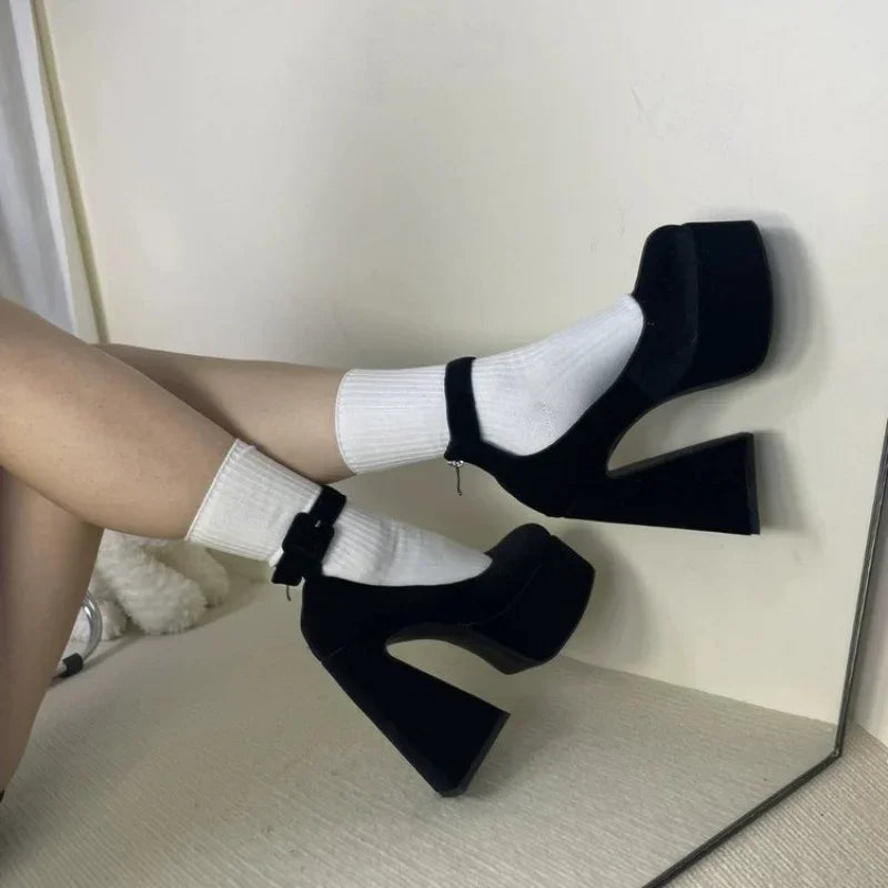 2024 New Spring And Autumn Fashion Women's High Heels Sole Buckle Thick Heel Shallow Mouth Sexy Back Zipper Elevated Shoes