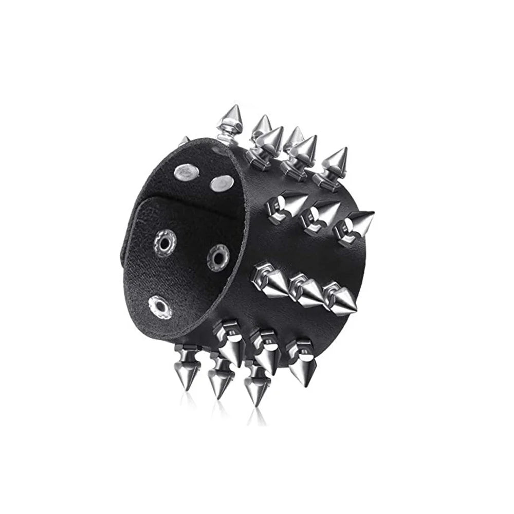 2024 Square Gothic Spike Bracelet Adjustable Punk Rock Bracelet Black Studded Faux Leather Bracelet for Men Women Gift