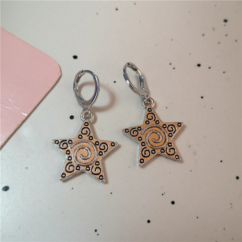 Goth Harajuku Vintage Aesthetic Pink Cross Crystal Star Heart Pendant Earring For Girl Y2K Grunge 2000s EMO Jewelry Accessories