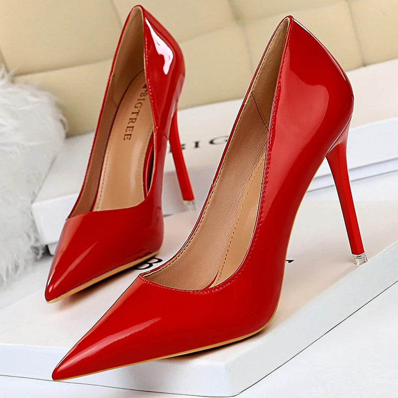 BIGTREE Shoes Woman Pumps Patent Leather High Heels Shoes Women Basic Pump Wedding Shoes Female Stiletto Women Heel Plus Size 44