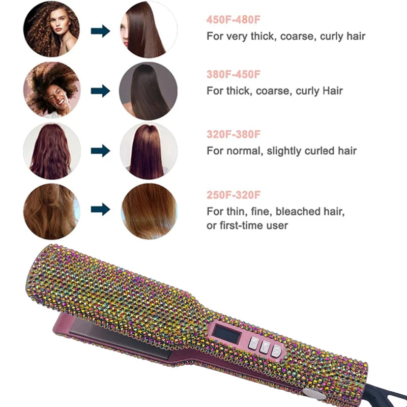 Hair Straightener Plancha Para Cabello 2 Inch Flat Iron with Rhinestones Professional Titanium Straightener Iron Heat-up 480?