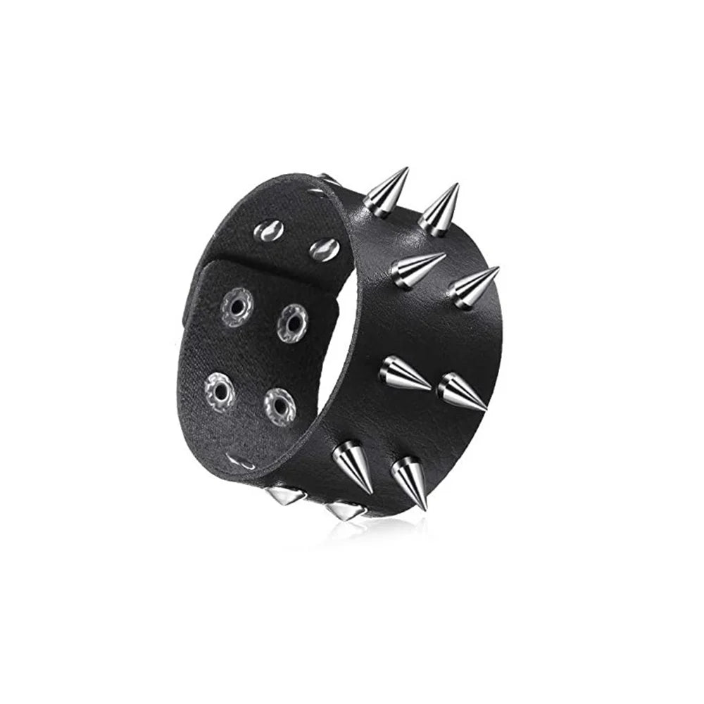 2024 Square Gothic Spike Bracelet Adjustable Punk Rock Bracelet Black Studded Faux Leather Bracelet for Men Women Gift