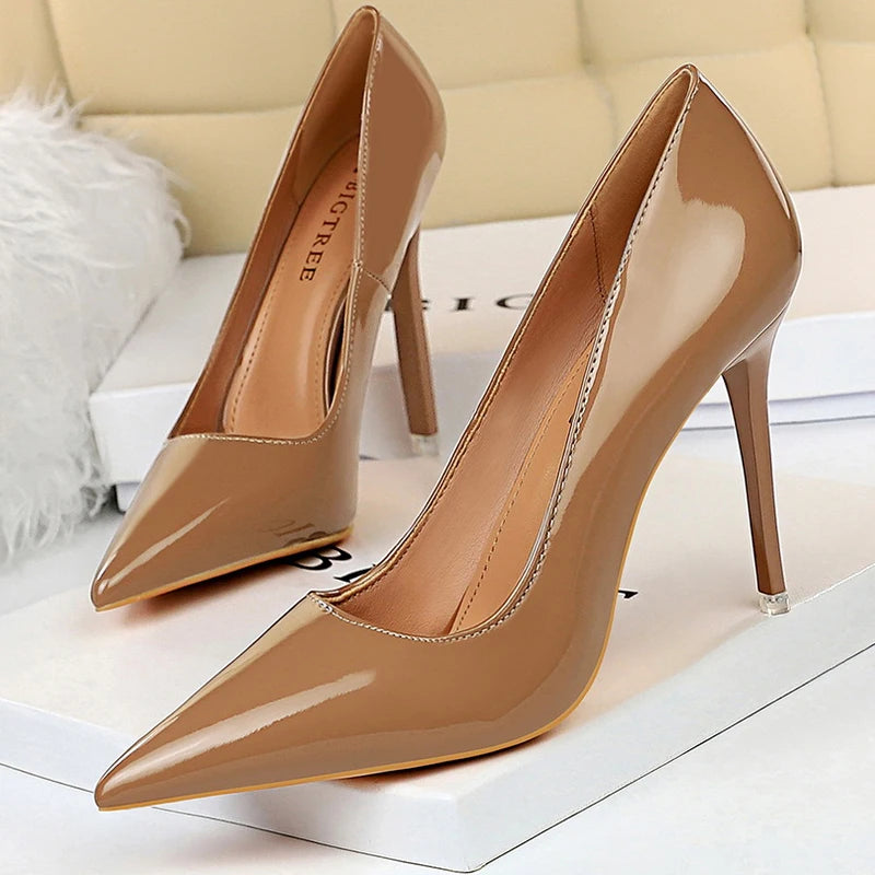 BIGTREE Shoes Woman Pumps Patent Leather High Heels Shoes Women Basic Pump Wedding Shoes Female Stiletto Women Heel Plus Size 44