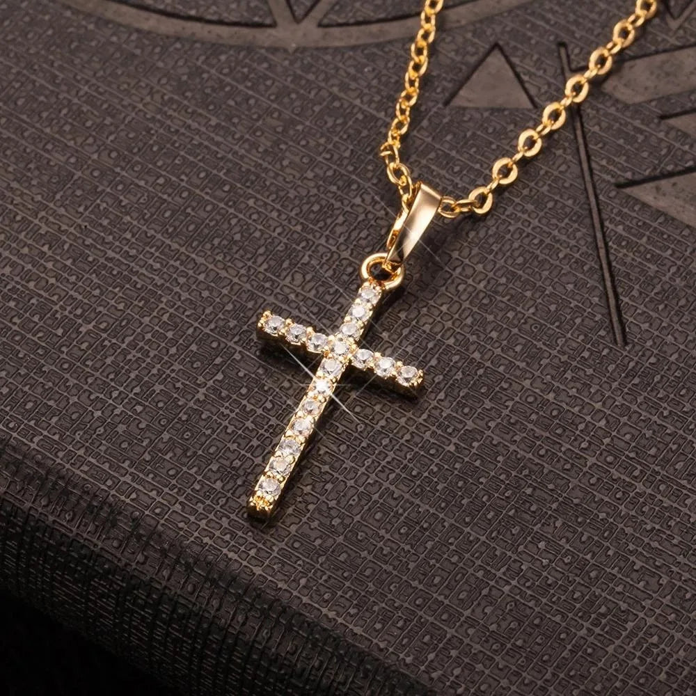 New Pink Cross Necklaces for Women Y2k Fashion Gothic Couple Jewelry Metal Chains Chokers Pendant Necklace Party Jewelry Gifts