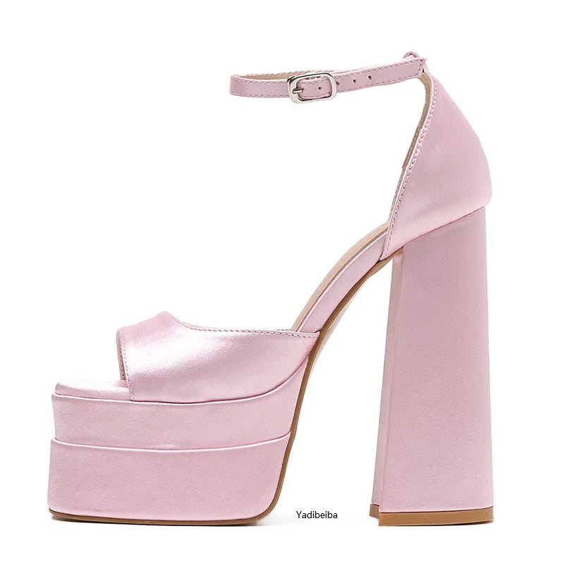 2023 New Brand Women Sandals Summer Shoes Sexy Thick High Heels Platform Shoes Pink Black Dress Party Wedding Shoes Woman Pumps