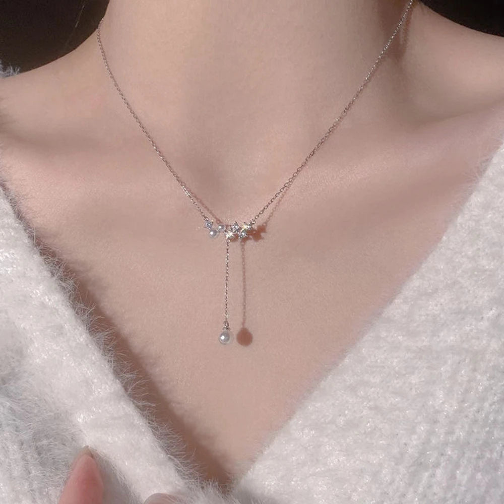 IPARAM Korea Pink Crystal Pendant Heart Necklace for Women Girls Chain Cute Love Simple Necklaces Fashion Jewelry Gifts