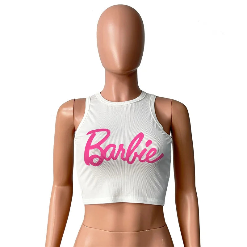 Barbie T-Shirt Crop Top Sexy Girls Summer Sleeveless Camisole Vest Y2K Ladies Slim Fashion Casual Tank Tops Gift Women Clothing