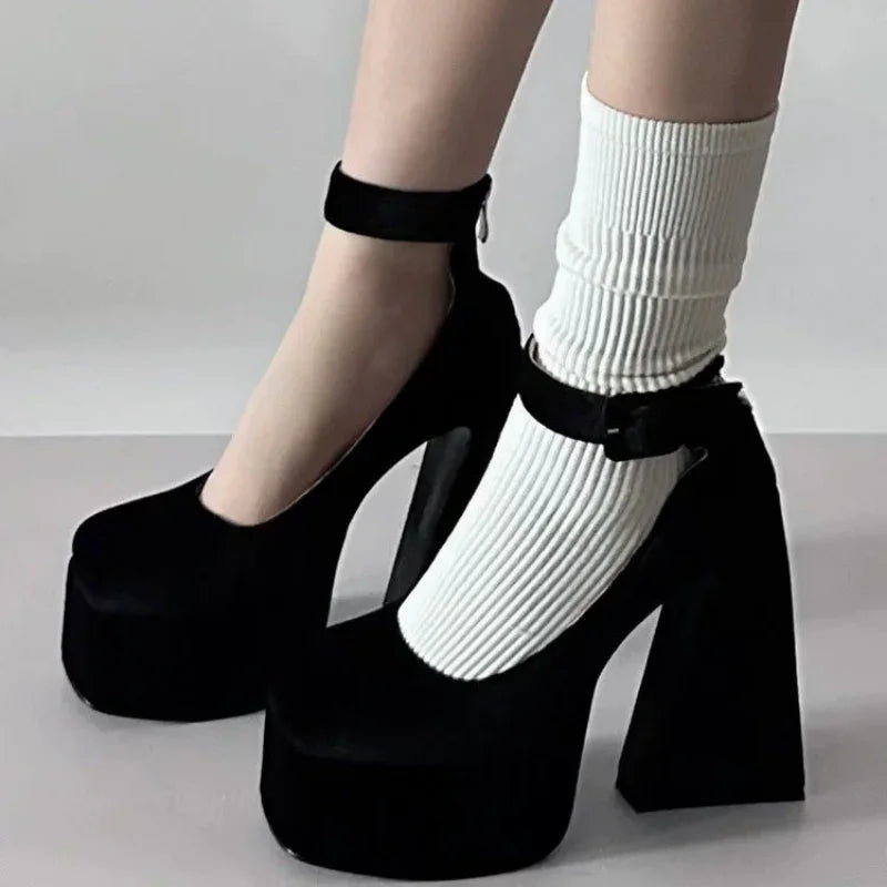 2024 New Spring And Autumn Fashion Women's High Heels Sole Buckle Thick Heel Shallow Mouth Sexy Back Zipper Elevated Shoes