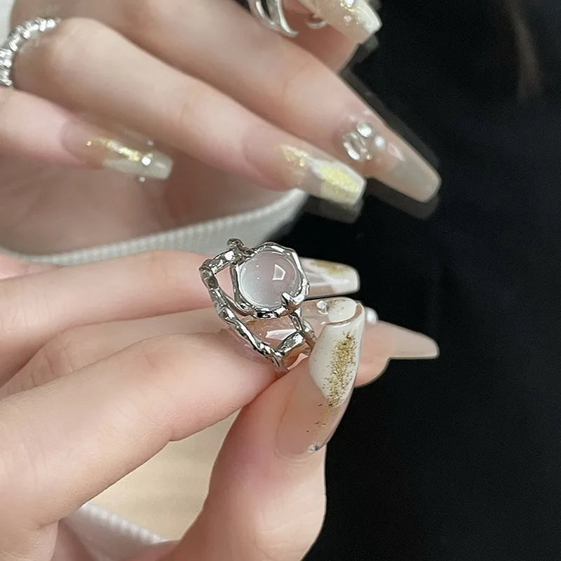 Korean Fashion Sweet Pink Heart Rhinestone Rings Light Luxury Opening Zircon Finger Ring Y2K Girls Women Jewelry Gifts