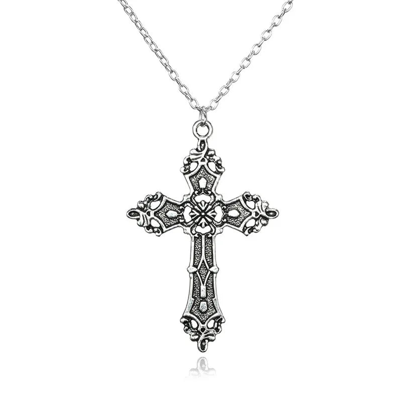 Gothic Pink Cross Necklace Y2K Purple Zircon Punk Pendant Necklace Grunge Heart Cross Necklace for Women Jewelry Accessories