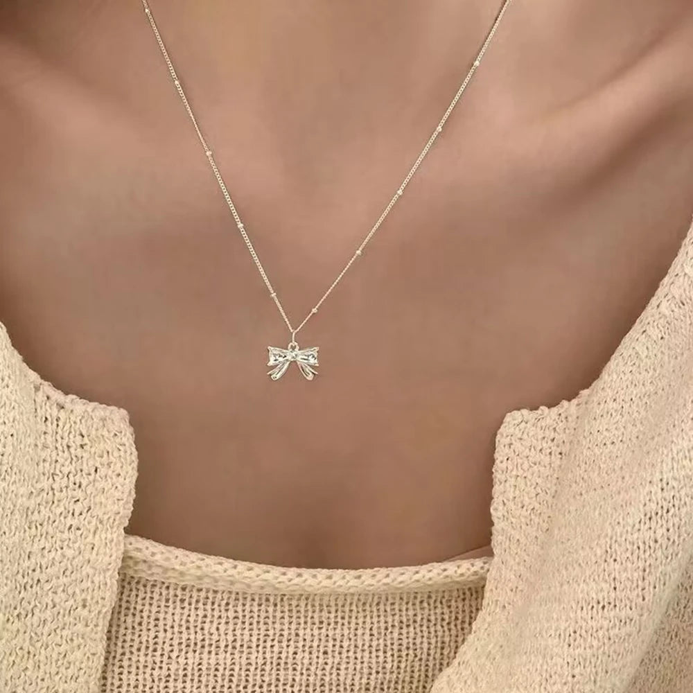 IPARAM Korea Pink Crystal Pendant Heart Necklace for Women Girls Chain Cute Love Simple Necklaces Fashion Jewelry Gifts