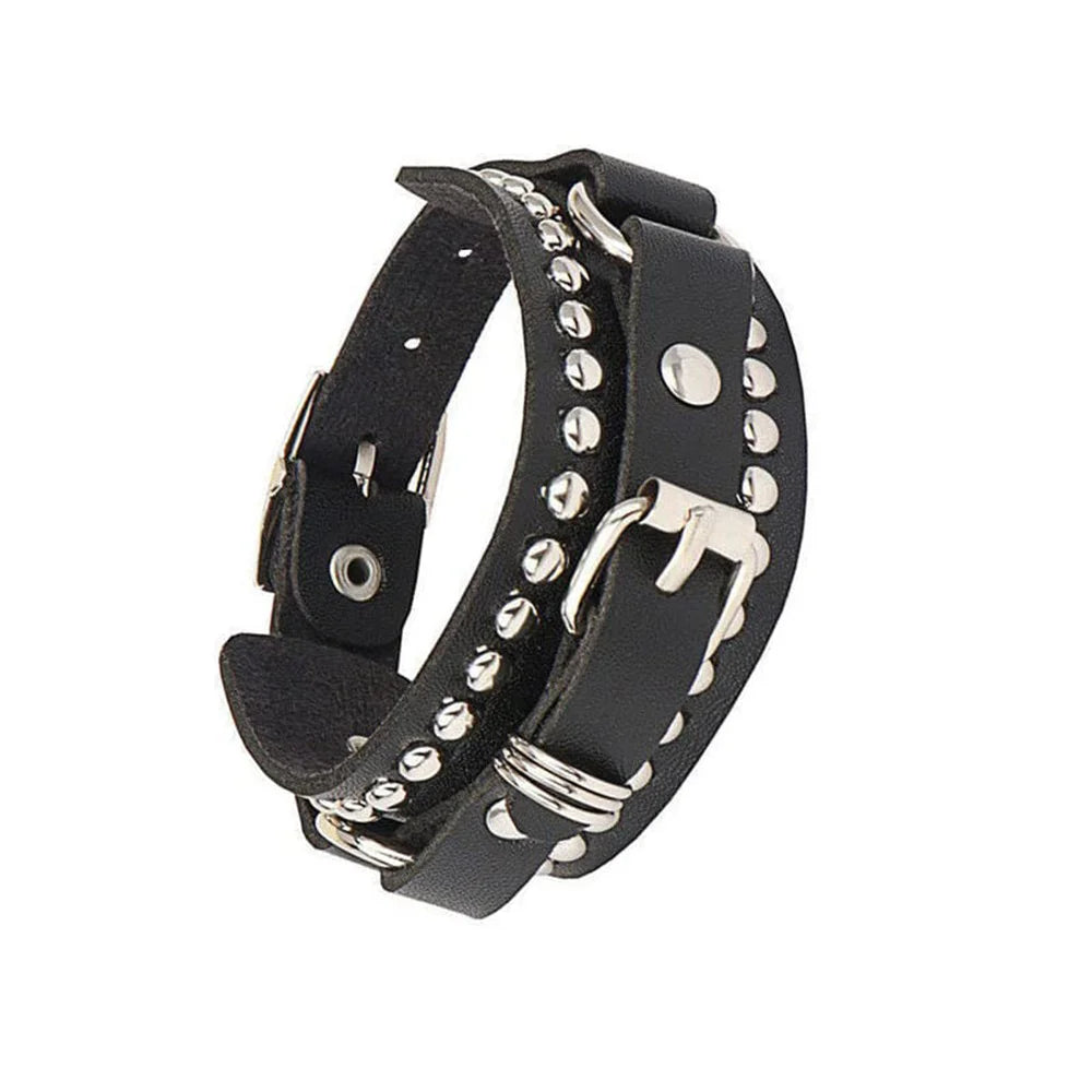 2024 Square Gothic Spike Bracelet Adjustable Punk Rock Bracelet Black Studded Faux Leather Bracelet for Men Women Gift