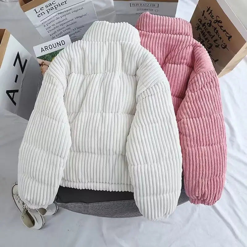 Corduroy cotton jacket Women's short winter jacket Fashion cotton jacket Loose fitting