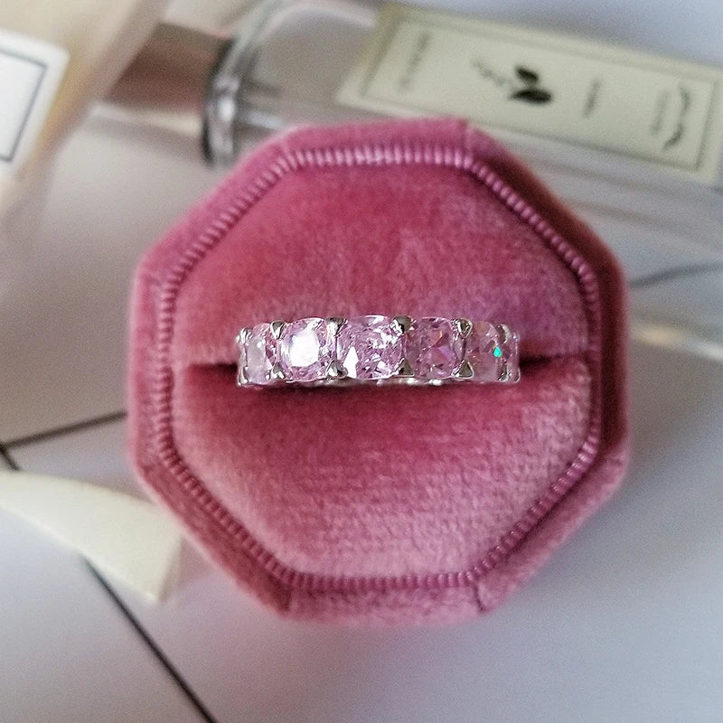 2023 New Luxury Fashion silver color Pink Engagement Wedding Band Eternity Ring For Women Christmas Gift Love Jewelry Z2