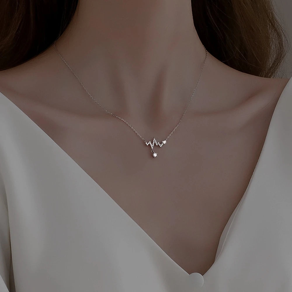 IPARAM Korea Pink Crystal Pendant Heart Necklace for Women Girls Chain Cute Love Simple Necklaces Fashion Jewelry Gifts