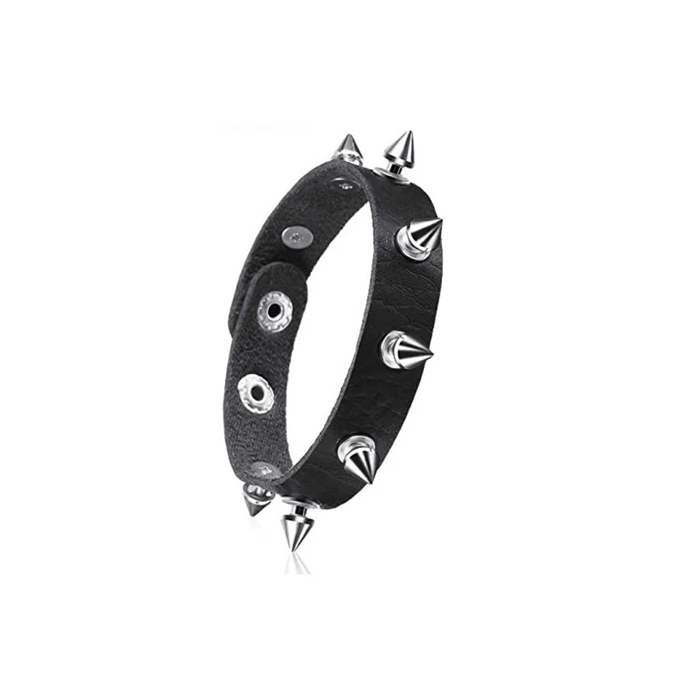 2024 Square Gothic Spike Bracelet Adjustable Punk Rock Bracelet Black Studded Faux Leather Bracelet for Men Women Gift