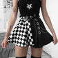 Goth Dark Plaid Pleated Skirt Black on White Contrast Patchwork Skirts High Waist Harajuku E-Girl Partywear