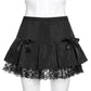 Sweetown Black Goth Aesthetic Pleated Skirts Women Lace Trim Low Waist Girl Mini Skirt Punk Dark Academia New Dance Streetwear # 222
