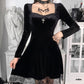 Gothic Black Velvet Long Sleeve Dress Cute Sweet Lolita Long Sleeve Lace Princess Dress Autumn Winter Women Clothing # 59