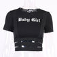 Punk Vintage Goth Graphic T Shirt Women Y2k Crop Top O-neck shirt Black Streetwear Short Sleeve T-shirt clothes shirt cotton gothic emo dark # 228