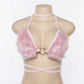 Goth emo rave Fluffy Faux Fur Pink Bra Crop Top Sexy Festival Rave Halter Top Women Party Club Summer Beach Backless Bandage Bralette Camis # 229