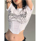 Gothic corset busty emo White Print Design Simple Versatile Casual Line Street Breathable Short Sleeve Round Neck Women's Top T-Shirt Girl # 244