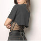 Gothic grey black white sexy emo Slim Patchwork Corset Cropped Chains Bandage O-Neck Short Sleeve Tees Women Summer Streetwear Fashion Lady # 161