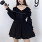 Dress Plus Size 4XL Lace Up Black Sexy High Waist Off Shoulder Long Sleeve Goth dress gothic aesthetic Goth clothing Bimbo clothing Alt # 69