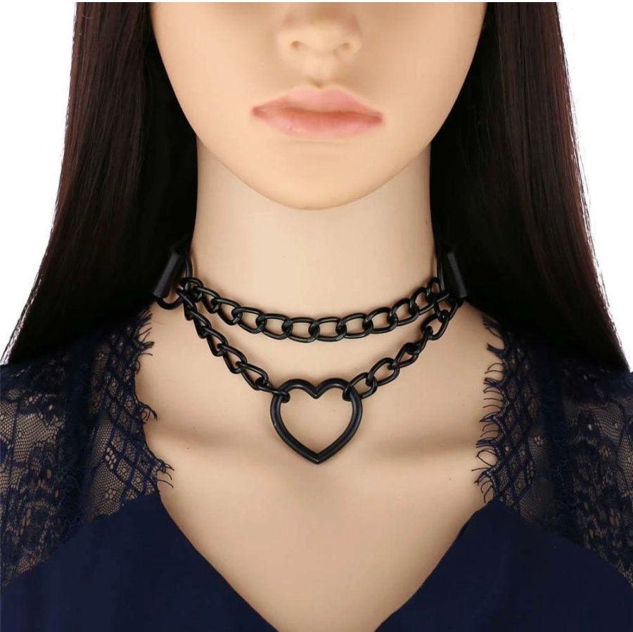 Goth bimbo goth emo Gothic Harajaku Black Heart Chain Leather Choker Collar Punk Necklaces for Women Girls Buckle Chocker Emo Witch Jewelry # 14