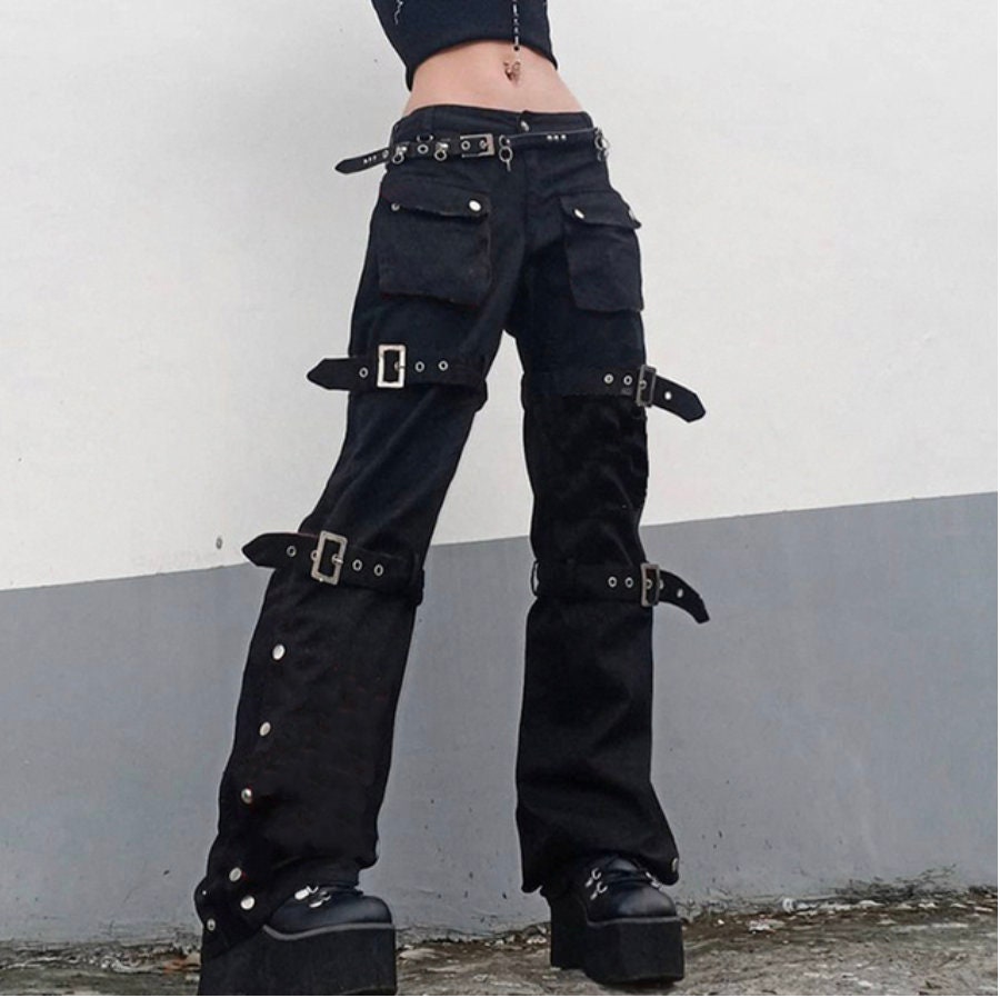 Gothic Emo Alt Cargo Pants Techwear Hippie Baggy Jeans Mom Goth Punk Black Denim Trousers alt Y2k Pants Academic Dark Clothes skater punk # 191