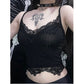 Goth goth gothic Dark Mall Gothic Basic Bodycon Women Camis Grunge Punk Black Casual Lace Trim Crop Tops Ribbed Backless Alt Clothes Summer # 320