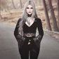 JIEZuoFang Goth Sexy Women Crop Top Flare Long Sleeve Lace Hollow Out Black T-shirt Gothic Retro Female V-neck Tops Elegant Top # 337