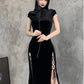 Goth Dark Romantic Gothic Velvet Aesthetic Dresses Vintage Women Black Bandage SlitHem Bodycon Dress Sexy Evening Wear Cheongsam # 66