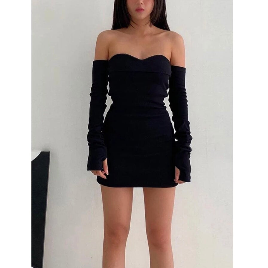 Vintage Gothic Sexy Tube Top Women Dresses Off Shoulder Gloves Streetwear Party Dress Outfits Elegant Women Clothing Mini Dress # 57