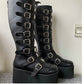 Goth bimbo goth clothing Women's platform High Boots Winter Long Leather Knight Boot Punk Gothic Classic Black High Heel Shoes Knee-High # 23