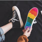 Women's Fashion 2021 Vulcanized Shoes Woman Sneakers New Rainbow Retro Canvas Shoes Flat Fashion Comfortable High Shoes Women # 44