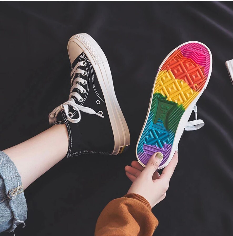 Women's Fashion 2021 Vulcanized Shoes Woman Sneakers New Rainbow Retro Canvas Shoes Flat Fashion Comfortable High Shoes Women # 44