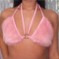 Goth emo rave Fluffy Faux Fur Pink Bra Crop Top Sexy Festival Rave Halter Top Women Party Club Summer Beach Backless Bandage Bralette Camis # 229