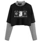 Hipgoth gothic Hop Harajuku T-shirts Fake gay 2 Piece Cropped Top Women Gothic Graphic Printed Slim Long Sleeve Summer Kawaii Tee for Ladies # 264