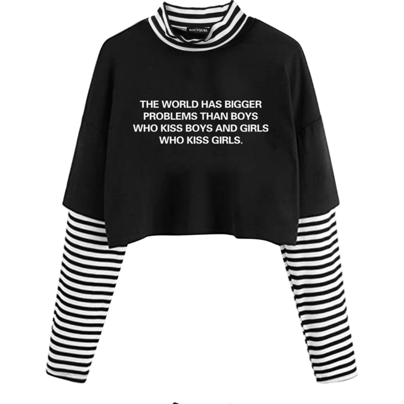 Hipgoth gothic Hop Harajuku T-shirts Fake gay 2 Piece Cropped Top Women Gothic Graphic Printed Slim Long Sleeve Summer Kawaii Tee for Ladies # 264